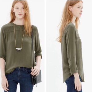 GUC - MADEWELL - QUILTED SHOULDER SILK BLOUSE - OLIVE KHAKI GREEN - MEDIUM